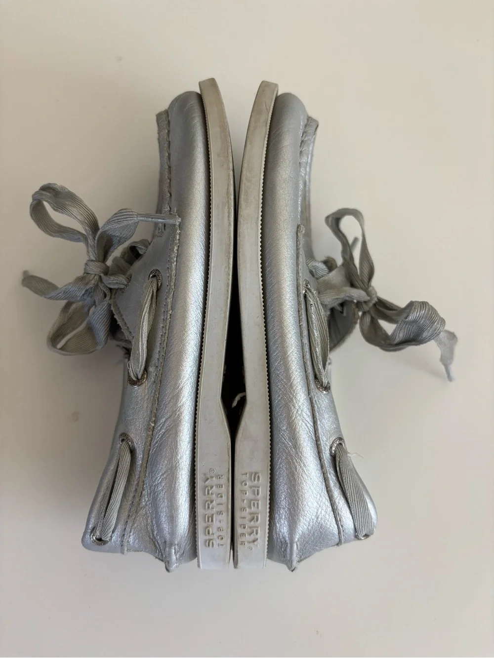 Metallic Silver Leather Kids Boat Shoes